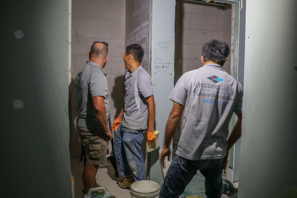 Decore Tiling experts undergoing batroom tiling sydney job